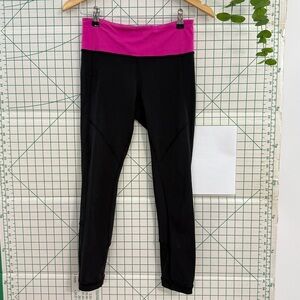 Lululemon Wunder Under 25" Ruffled Leggings Pink Black Size 4